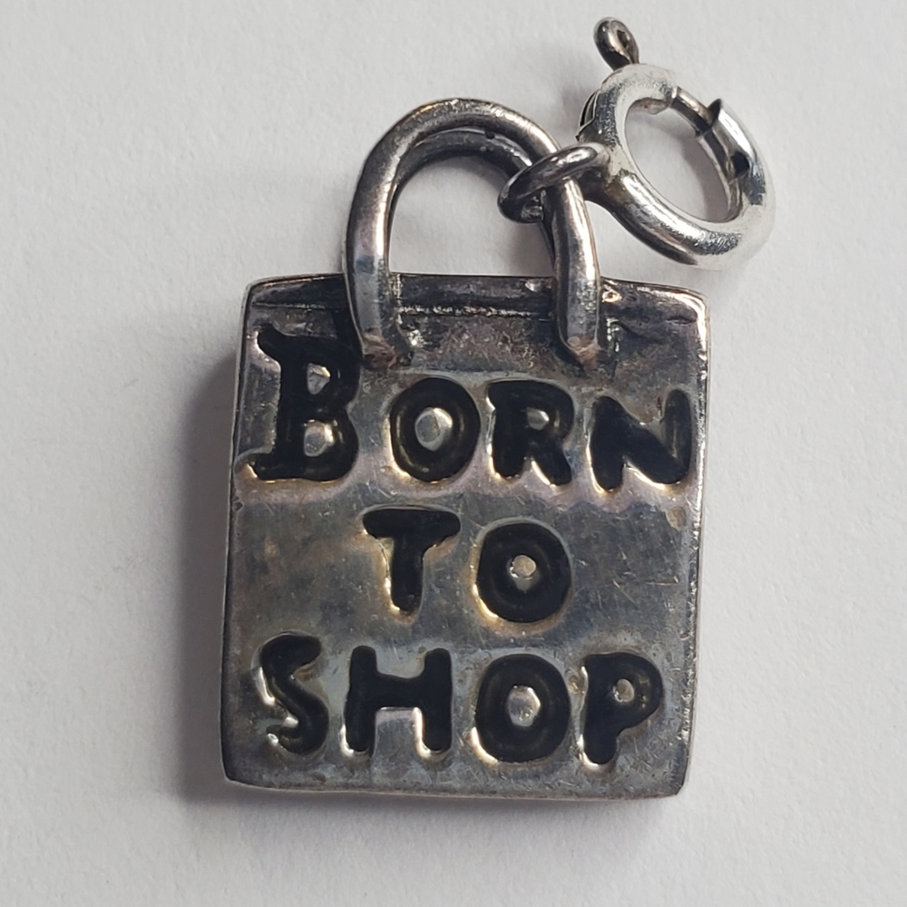 Sterling Silver Charm Born to Shop 925 Thai Shopping Bag Y2K - Picture 3 of 5
